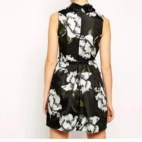 Asos Sleeveless Jewelled Collar  Floral Fit And Flare Dress - Picture 2 of 11